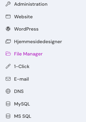 Menu overview simply.com control panel